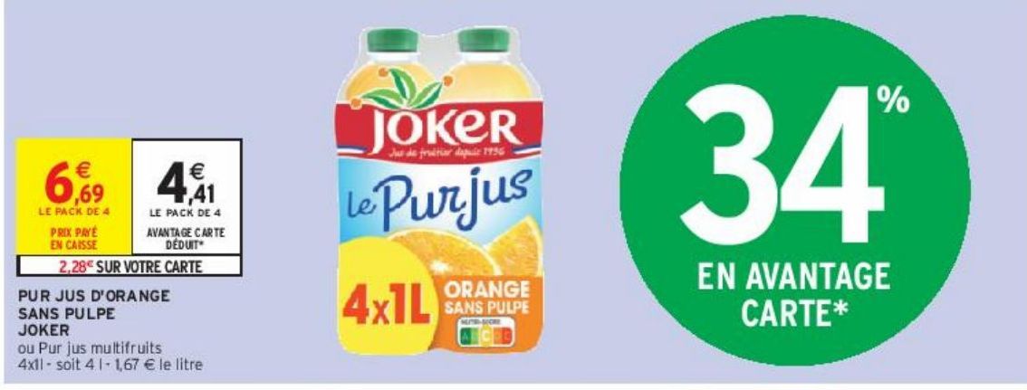 PUR JUS D'ORANGE SANS PULPE JOKER