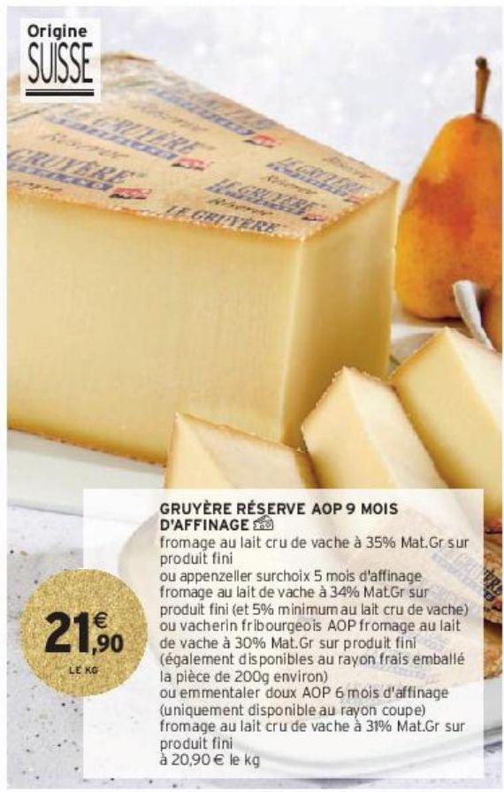 GRUYÈRE RÉSERVE AOP 9 MOIS D'AFFINAGE