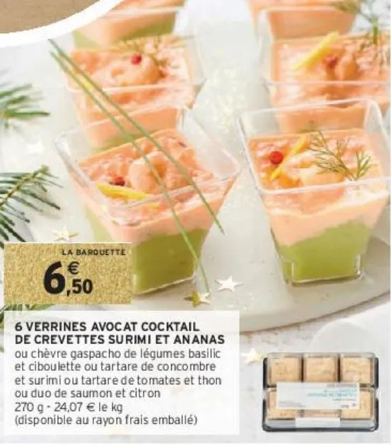 6 verrines avocat cocktail de crevettes surimi et ananas