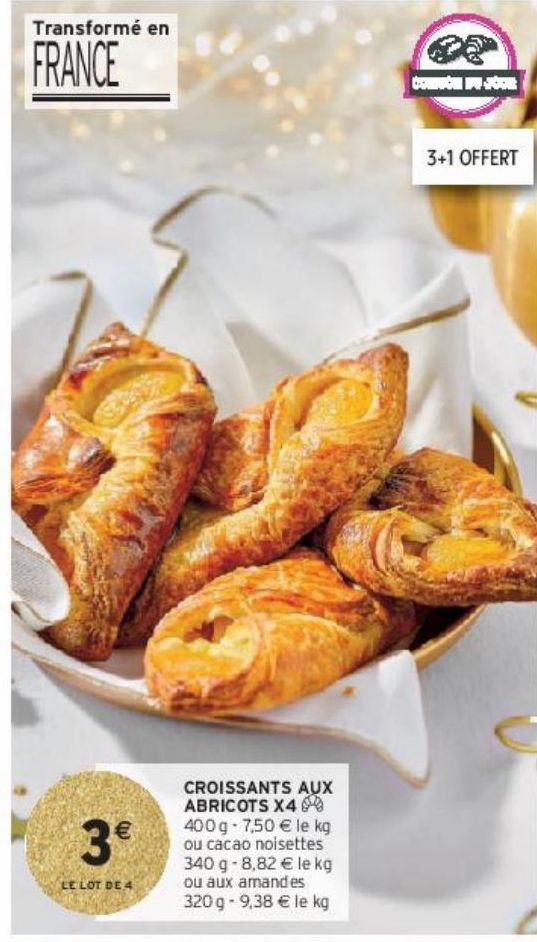 CROISSANTS AUX ABRICOTS X4 LE LOT DE 4