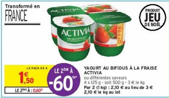 yaourt au bifidus à la fraise activia