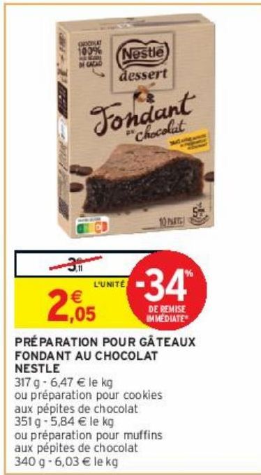 PRÉPARATION POUR GÂTEAUX FONDANT AU CHOCOLAT NESTLE