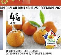 CLEMENTINE FEUILLE CORSE CATÉGORIE 1 CALIBRE 2/3 TERRE & SAVEURS  FRUITS  LEGUMES  DE FRANCE 