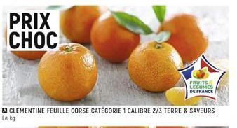 PRIX CHOC  CLEMENTINE FEUILLE CORSE CATÉGORIE 1 CALIBRE 2/3 TERRE & SAVEURS  Le kg  FRUITS & LEGUMES DE FRANCE 