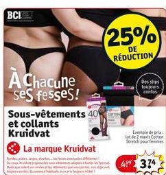 BCIE  AChacune ses fesses!  Sous-vêtements 40  et collants Kruidvat  Rondes, p  La marque Kruidvat  pr  25%  DE  RÉDUCTION  Exemple de prix lot de 2 maxis Cotton Stretch pour femmes  Des slips toujour