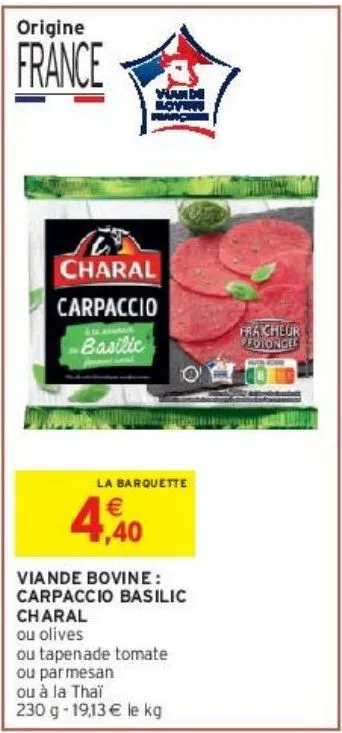 viande bovine : carpaccio basilic charal 