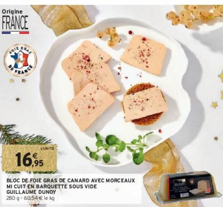 bloc de foie gras de canard avec morceaux mi cuit en barquette sous vide guillaume dunoy