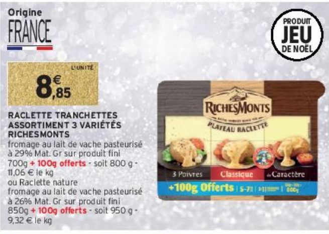 RACLETTE TRANCHETTES ASSORTIMENT 3 VARIÉTÉS RICHESMONTS