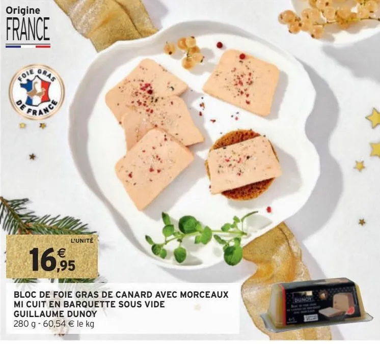bloc de foie gras de canard avec morceaux mi cuit en barquette sous vide guillaume dunoy