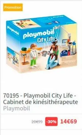 promotion  playmobil  playmobil city life  70195 - playmobil city life - cabinet de kinésithérapeute playmobil  20€99 -30% 14€69 