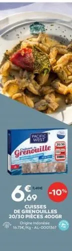 pacific west  grenouille  20/30  6,69 -10%  cuisses  de grenouilles 20/30 pièces 400gr  origine indonésie 16.73€/kg-al-0001367 