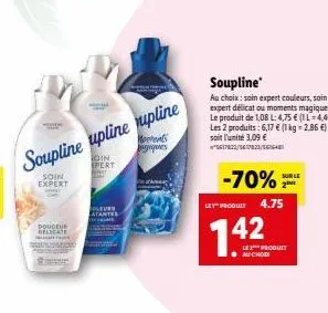 douceus delicate  din  (pert  soupline upline upline  soin expert  nove  morrents giques  soupline  au choix: soin expert couleurs, soin expert délicat ou moments magiques le produit de 1,08 l: 4,75 €