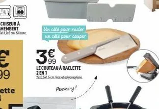 racler  un côté pour un cale pour couper  3€  le couteau à raclette 2 en 1 22x5,5x1,5 cm. inax et polypropylene  pensez-y! 