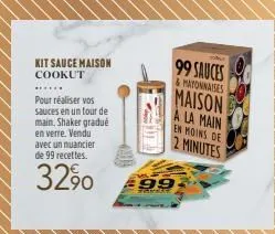 kit sauce maison  cookut  ******  pour réaliser vos sauces en un tour de main. shaker gradué  en verre. vendu avec un nuancier de 99 recettes.  32%  99  parker  99 sauces  & mayonnaises  maison a la m