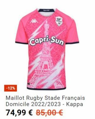 SF  PAI  Capri-Sun  2005  -12%  Maillot Rugby Stade Français Domicile 2022/2023 - Kappa 74,99 € 85,00 € 