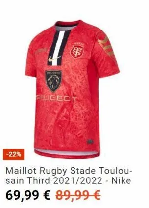 -22%  pecect  maillot rugby stade toulou-sain third 2021/2022 - nike 69,99 € 89,99 € 