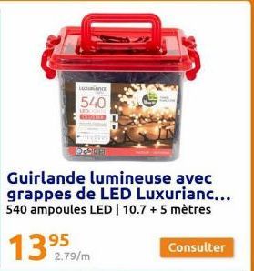 LUCE  540  Guirlande lumineuse avec grappes de LED Luxurianc... 540 ampoules LED | 10.7 +5 mètres  95  132.79/m  Consulter 