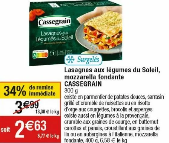 lasagne aux légumes cassegrain