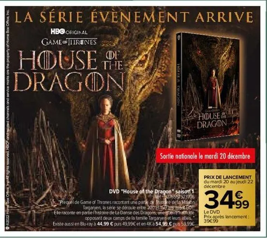 ⓒ2022 home box office ingra rights reserved. hbo and related channels and service marks are the property of home box office, inc.  hease dragon  dvd "house of the dragon" saison 1 ref 9276557523706  l