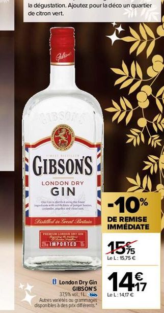 Gibsons  LIBSONS  ******  www.TA  GIBSON'S  LONDON DRY  GIN  berduring the finest igwithable bit of je benie  Distilled in Great Britain  PREMIUM LONDON DRY GIN  IMPORTED T  i London Dry Gin GIBSON'S 