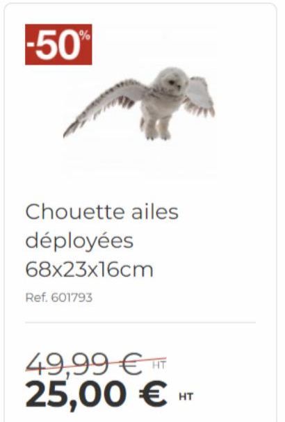 -50%  Chouette ailes déployées 68x23x16cm  Ref. 601793  49,99 € 25,00 €  HT 