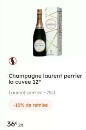 Champagne laurent perrier la cuvée 12°  Laurent-perrier - 75cl  -10% de remise  36€,20  