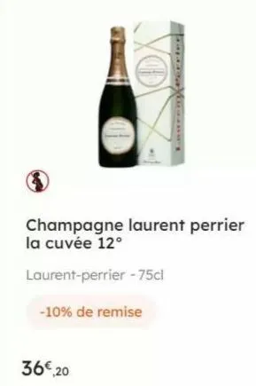 champagne laurent perrier la cuvée 12°  laurent-perrier - 75cl  -10% de remise  36€,20  