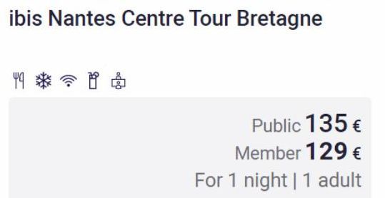 ibis Nantes Centre Tour Bretagne  Public 135 € Member 129 €  For 1 night | 1 adult 