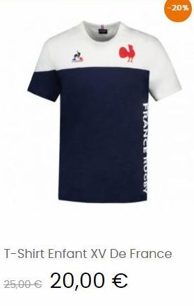 FRANCE RUGBY  -20%  T-Shirt Enfant XV De France  25,00 € 20,00 € 