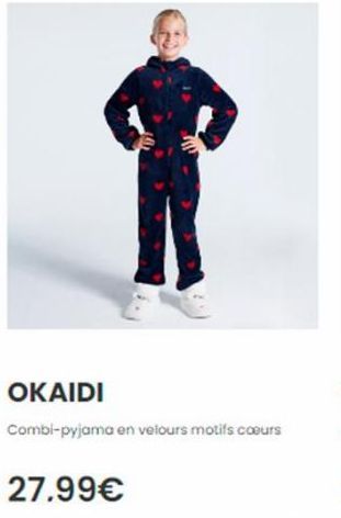 OKAIDI  Combi-pyjama en velours motifs coeurs  27.99€  