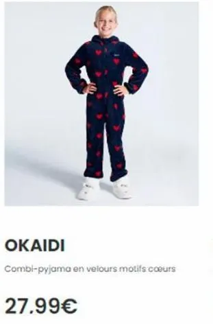 okaidi  combi-pyjama en velours motifs coeurs  27.99€  