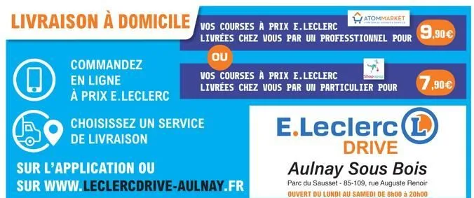 livraison à domicile vos courses à prix e.leclerc  commandez en ligne  à prix e.leclerc  sur l'application ou  sur  choisissez un service  de livraison  livrées chez vous par un professionnel pour  το