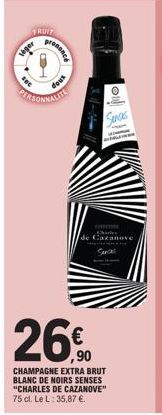 TRUIT  seger  sec  pronance  shop  SANCES  26€  CHAMPAGNE EXTRA BRUT BLANC DE NOIRS SENSES "CHARLES DE CAZANOVE" 75 cl. Le L: 35,87 €  Parker  de Cazanove  Sences 