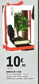 @me  10%  ,90  l'unité bonsaï de 5 ans  pot en céramique: 15 cm. vendue avec bolte cadeau. différentes variétés disponibles. 