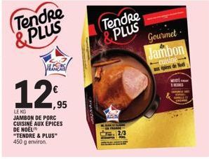 Tendre & PLUS  12,95  LE KG  JAMBON DE PORC CUISINE AUX ÉPICES DE NOËL "TENDRE & PLUS" 450 g environ  Chytr  Tendre PLUS  FIST  Gourmet Jambon  cuisine épions de 1  W 