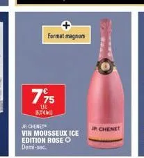 795  150 1537)  jp. chenet  vin mousseux ice edition rose ⓒ demi-sec.  format magnum  jp chenet 