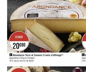 LE KILO  20€90  ABONDANCE  Abondance Terre et Saveurs 5 mois d'affinage Appellation d'Origine Protégée 30% mg au lait cru de Vache 