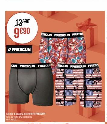 13690  9€⁹0  FREEGUN  CUN FREBGUN FRECUR BICUN FREEGUN FREEC  Lot de 3 boxers microfibre FREEGUN 92% polyester 8% elasthanne  Du Sau XXL  EGUN FREBGUN FRESC  