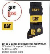 g.com  6690  CAT  CAT  CAT  Lot de 3 paires de chaussettes WORKWEAR 77% coton 22% polyester 1% elasthanne  Du 41/45 au 46/50  Existe en plusieurs coloris 