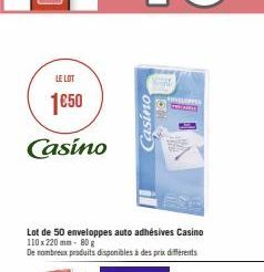 LE LOT  1€50  Casino  Lot de 50 enveloppes auto adhésives Casino 110x220 mm 80 g  De nombreux produits disponibles à des prix différents  Casino  HEVALAPECS 