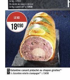 LE KG  18€90  BGalantine canard pistaché ou chapon girolles A ou Galantine volaille champagne 15490 