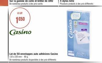 LE LOT  1650  Casino  Casino  4 stylos bille  Plusieurs produits à des prix différents  ENVELOPES 