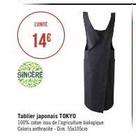 LUNITE  14€  SINCÈRE  Tablier japonais TOKYO  100% coton issu de l'agriculture biologique Coloris anthracite-Dim. 55x105cm 