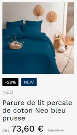 -20% NEW  NEO  Parure de lit percale de coton Neo bleu  prusse  dès 73,60 € 92,00-6  