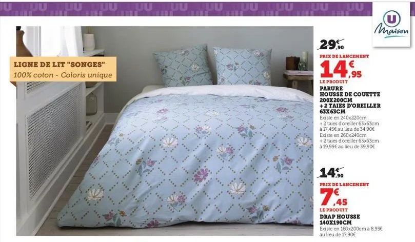 ju muutuu tuu tuu tuu tuu muu tuu uutuu  ligne de lit "songes" 100% coton - coloris unique  aami  ww/v  (u) maison  29%  prix de lancement  14,95  le produit parure  housse de couette 200x200cm  +2 ta