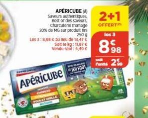 Solt le kg: 11,97 € Vendu seul: 4,49 €  APERICUBE FOOT  APERICUBE (A) Saveurs authentiques Best of des saveurs, Charcuterie fromage  20% de MG sur produit fini  250 g Los 3:8,98 € au llou de 13,47 €  