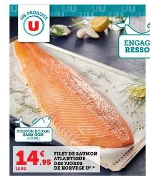 les  produits u  poisson nourri sans ogm (<0,9%)  14,95  leng  filet de saumon atlantique  ,95 des fjords  de norvege u 