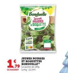 bonduelle  jeunes pousses & roquette  jeunes pousses €et roquettes  bonduelle  1,79  le sachet de 145g le sachet lekg: 12,34 € 