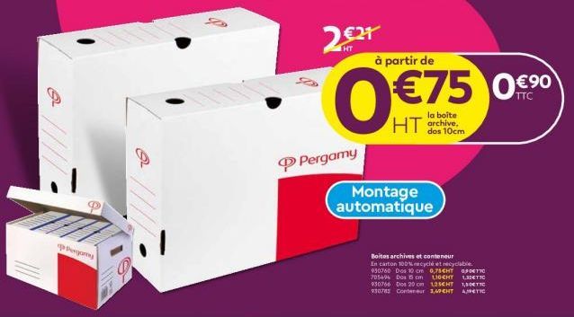 Q  gamy  Pergamy  2€24  à partir de  0 €75  la boîte  HT  dos 10cm  Montage automatique  €90  €75 09  