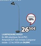 Economiser  50%  2650€  LAMPADAIRE HUGO En ABS plastique, fer et PVC. Ampoule E27 non incluse. Longueur totale: 1,7 m, H154 cm 54,99€ 